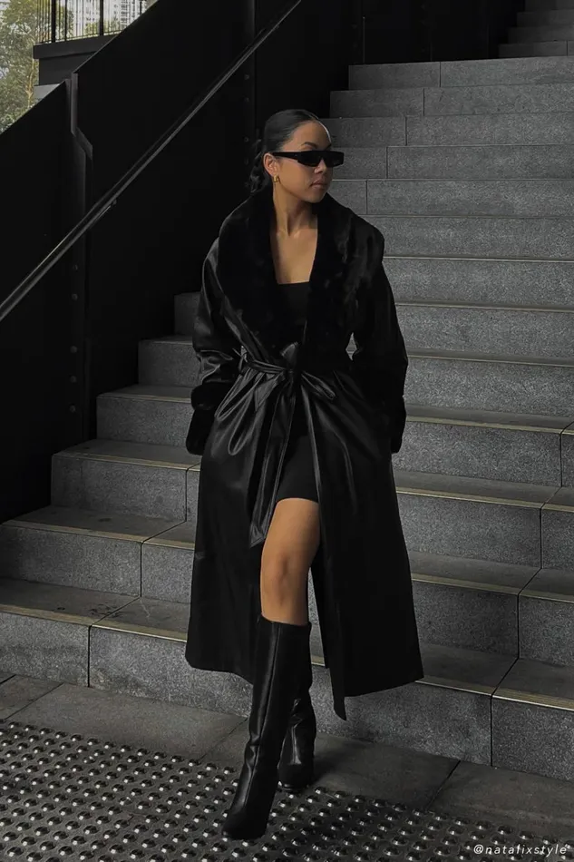 Meshki Coats and Jackets Rebekah Oversized Pu Trench Coat With Fur Trim 8211 Black Black 8211 Women Meshki Coats and Jackets Rebekah Oversized Pu Trench Coat With Fur Trim 8211 Black Black 8211 Women