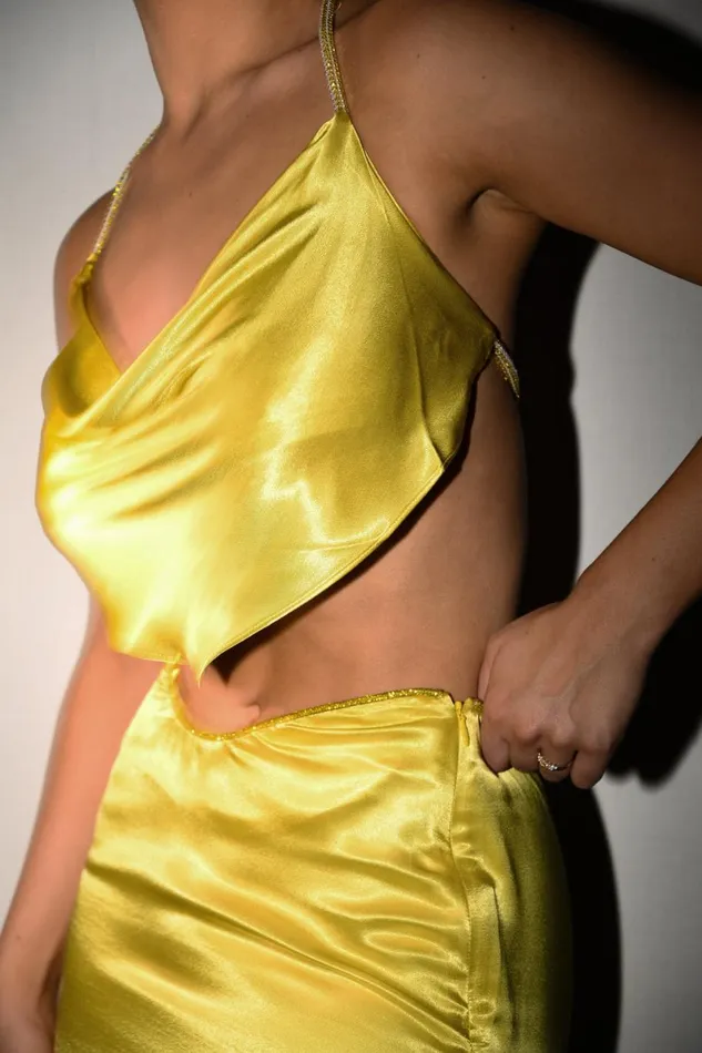 Meshki Crop Tops Christie Diamante Rope Cowl Neck Top 8211 Chartreuse Chartreuse 8211 Women Meshki Crop Tops Christie Diamante Rope Cowl Neck Top 8211 Chartreuse Chartreuse 8211 Women