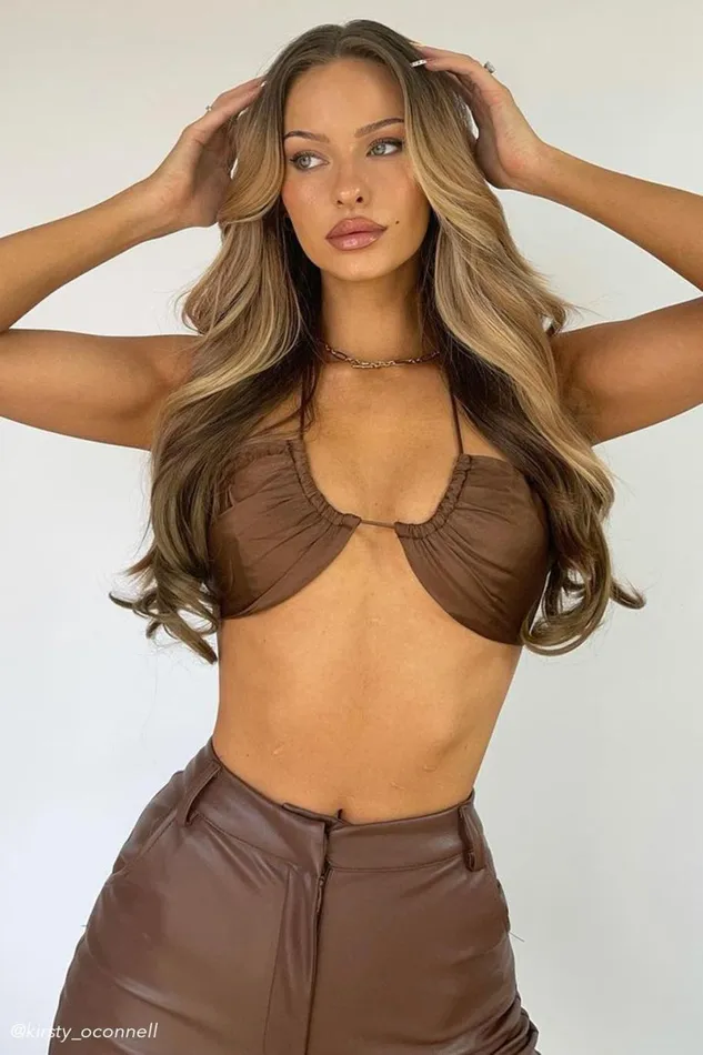 Meshki Crop Tops Kimia Satin Ruched Tie Crop Top 8211 Chocolate Chocolate 8211 Women