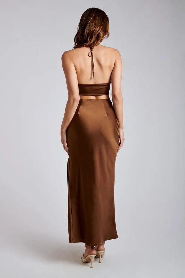 Meshki Crop Tops Kimia Satin Ruched Tie Crop Top 8211 Chocolate Chocolate 8211 Women Meshki Crop Tops Kimia Satin Ruched Tie Crop Top 8211 Chocolate Chocolate 8211 Women