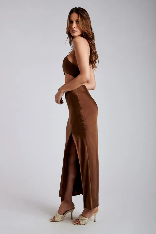 Meshki Crop Tops Kimia Satin Ruched Tie Crop Top 8211 Chocolate Chocolate 8211 Women Meshki Crop Tops Kimia Satin Ruched Tie Crop Top 8211 Chocolate Chocolate 8211 Women