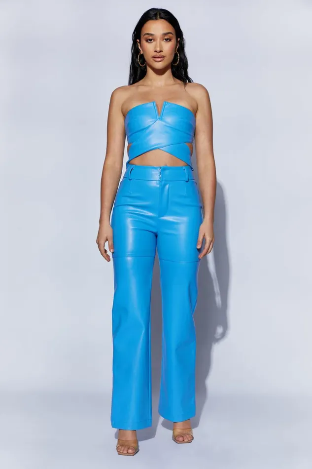 Meshki Crop Tops Perrie Faux Leather Cut Out Crop Top 8211 Azure Blue Azureblue 8211 Women Meshki Crop Tops Perrie Faux Leather Cut Out Crop Top 8211 Azure Blue Azureblue 8211 Women