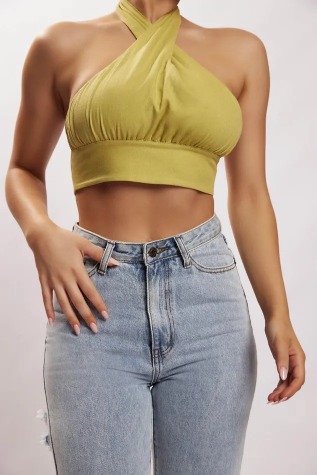 Meshki Crop Tops Piper Halter Neck Linen Crop Top 8211 Apple Apple 8211 Women