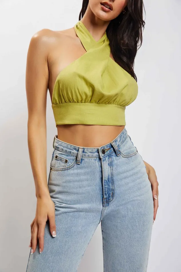 Meshki Crop Tops Piper Halter Neck Linen Crop Top 8211 Apple Apple 8211 Women Meshki Crop Tops Piper Halter Neck Linen Crop Top 8211 Apple Apple 8211 Women