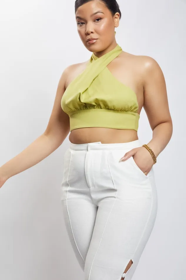 Meshki Crop Tops Piper Halter Neck Linen Crop Top 8211 Apple Apple 8211 Women Meshki Crop Tops Piper Halter Neck Linen Crop Top 8211 Apple Apple 8211 Women