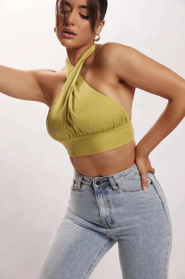 Meshki Crop Tops Piper Halter Neck Linen Crop Top 8211 Apple Apple 8211 Women Meshki Crop Tops Piper Halter Neck Linen Crop Top 8211 Apple Apple 8211 Women