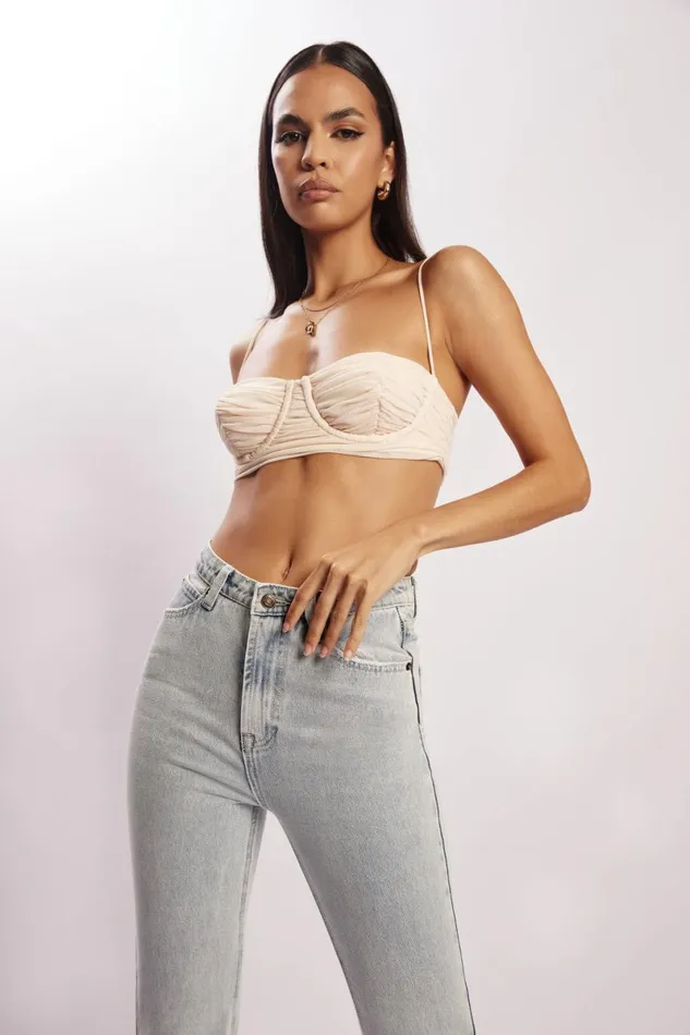 Meshki Crop Tops Tessa Mesh Ruched Cup Bralette 8211 Cream Cream 8211 Women Meshki Crop Tops Tessa Mesh Ruched Cup Bralette 8211 Cream Cream 8211 Women