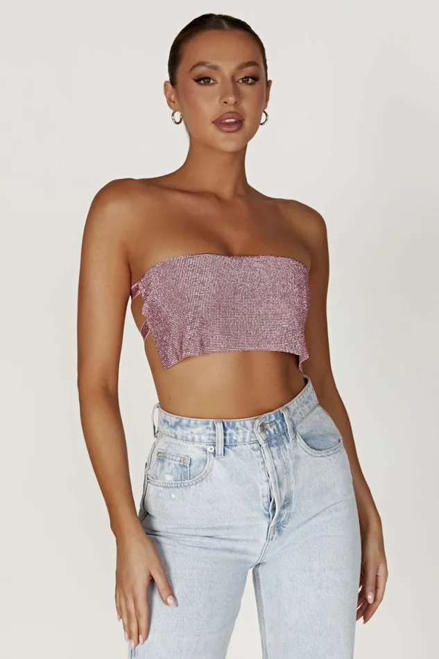 Meshki Crop Tops Valerie Diamante Bandeau 8211 Blush Pink Blushpink 8211 Women