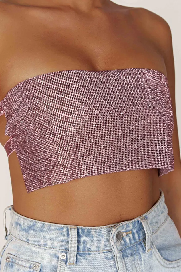 Meshki Crop Tops Valerie Diamante Bandeau 8211 Blush Pink Blushpink 8211 Women