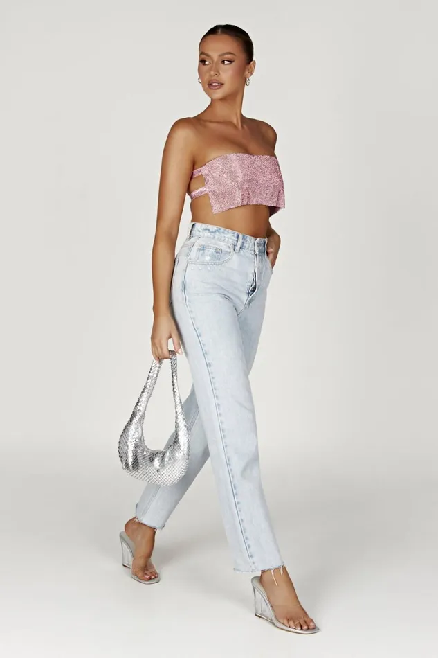 Meshki Crop Tops Valerie Diamante Bandeau 8211 Blush Pink Blushpink 8211 Women