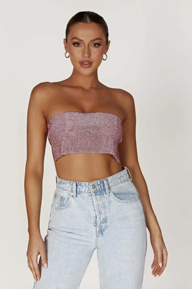 Meshki Crop Tops Valerie Diamante Bandeau 8211 Blush Pink Blushpink 8211 Women