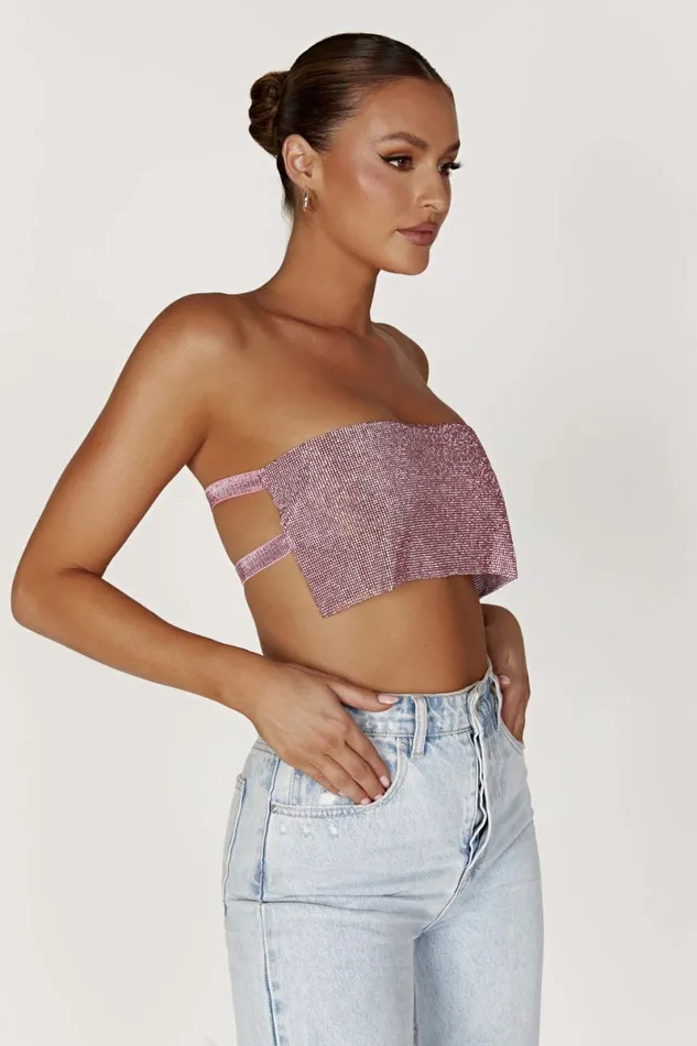 Meshki Crop Tops Valerie Diamante Bandeau 8211 Blush Pink Blushpink 8211 Women