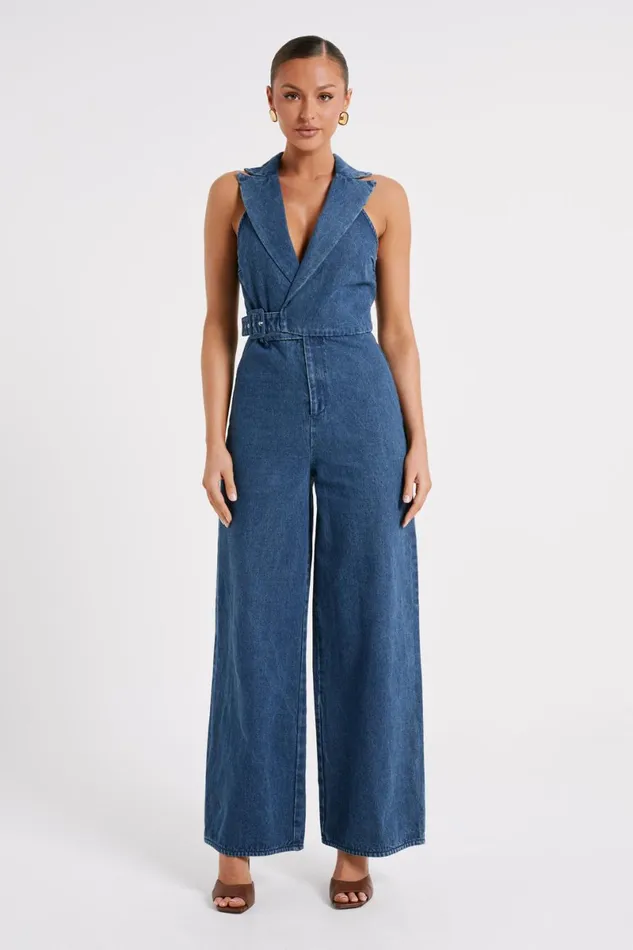 Meshki Denim Cadie Sleeveless Denim Jumpsuit 8211 Dark Blue Dark Blue 8211 Women