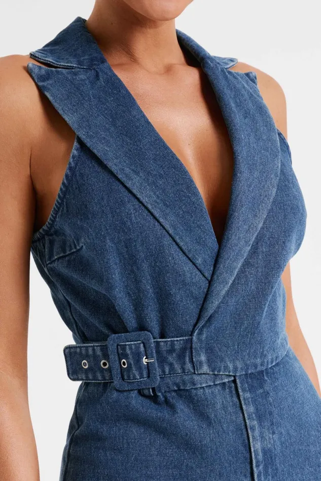 Meshki Denim Cadie Sleeveless Denim Jumpsuit 8211 Dark Blue Dark Blue 8211 Women
