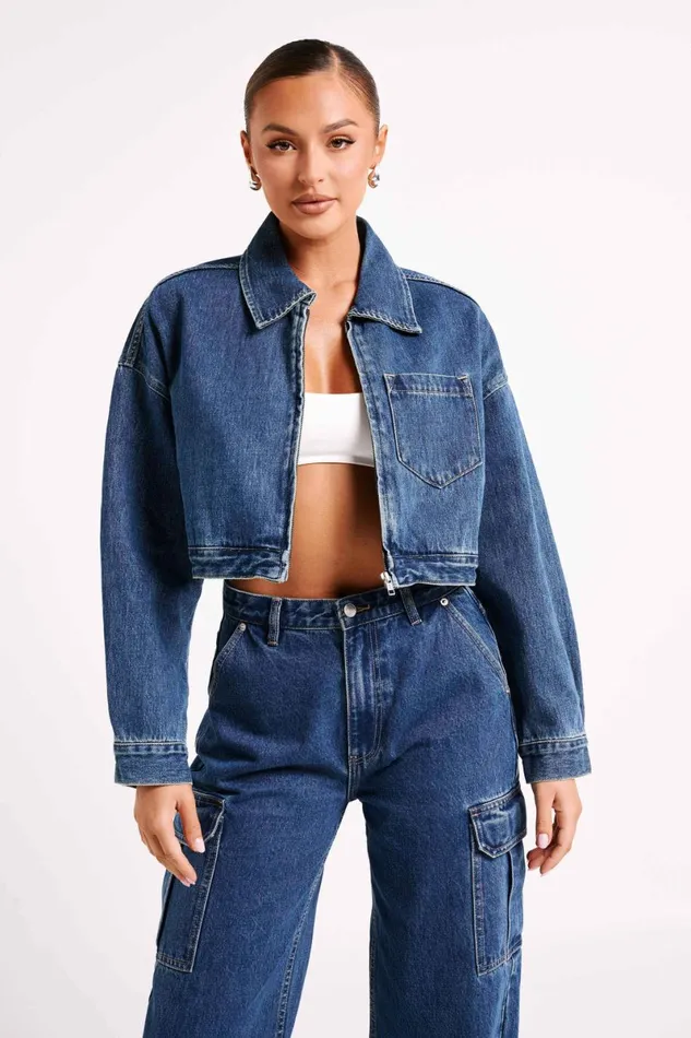 Meshki Denim Kyle Cropped Denim Jacket 8211 Dark Blue Dark Blue 8211 Women