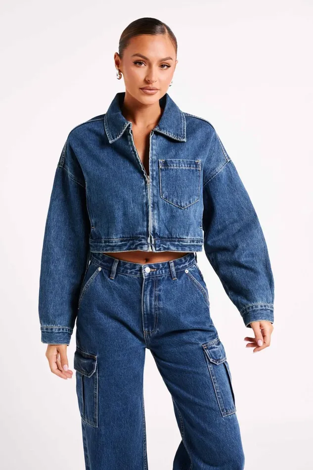 Meshki Denim Kyle Cropped Denim Jacket 8211 Dark Blue Dark Blue 8211 Women