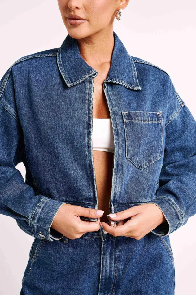 Meshki Denim Kyle Cropped Denim Jacket 8211 Dark Blue Dark Blue 8211 Women