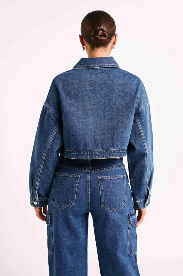 Meshki Denim Kyle Cropped Denim Jacket 8211 Dark Blue Dark Blue 8211 Women
