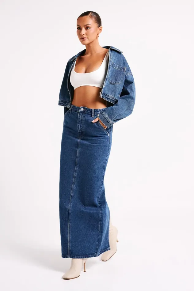 Meshki Denim Kyle Cropped Denim Jacket 8211 Dark Blue Dark Blue 8211 Women