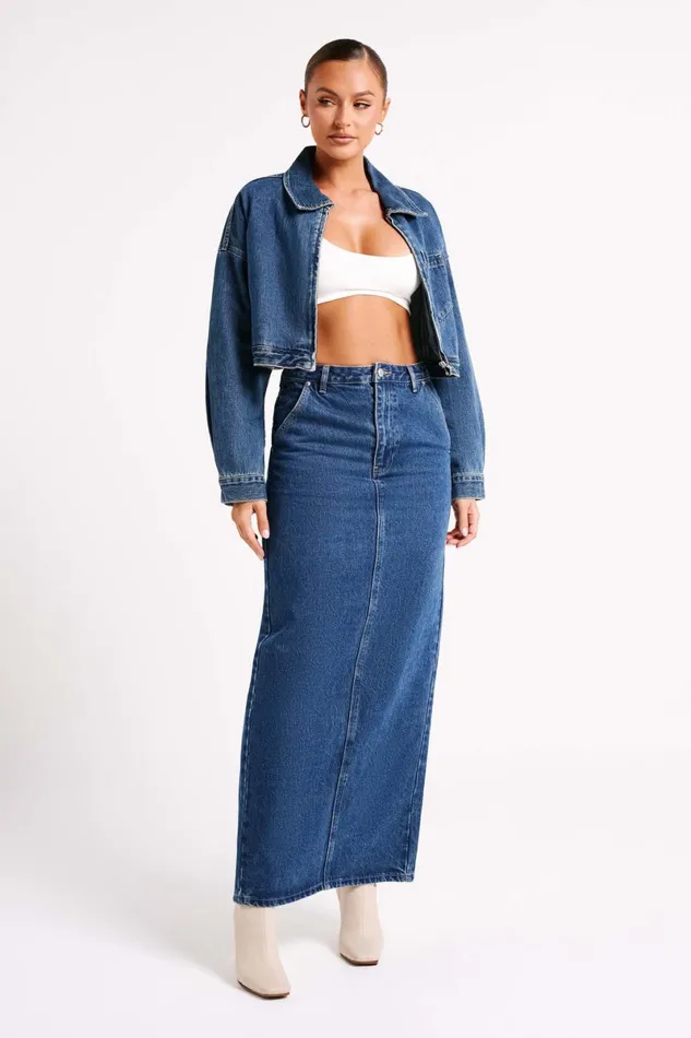 Meshki Denim Kyle Cropped Denim Jacket 8211 Dark Blue Dark Blue 8211 Women