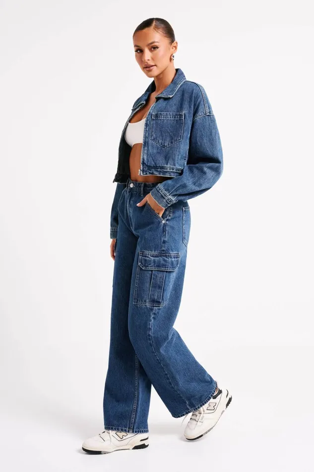 Meshki Denim Kyle Cropped Denim Jacket 8211 Dark Blue Dark Blue 8211 Women