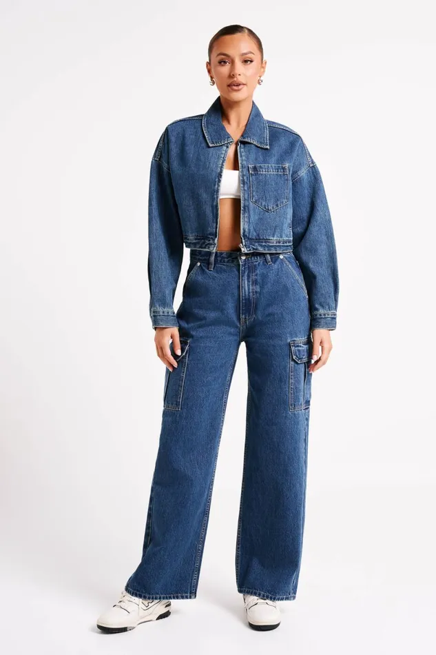 Meshki Denim Kyle Cropped Denim Jacket 8211 Dark Blue Dark Blue 8211 Women