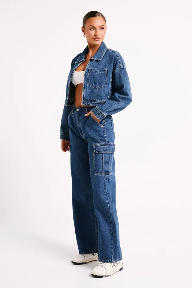 Meshki Denim Kyle Cropped Denim Jacket 8211 Dark Blue Dark Blue 8211 Women