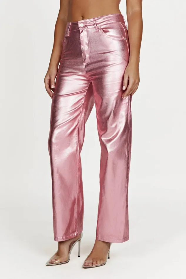 Meshki Denim Minnie Metallic Straight Jean 8211 Metallic Pink Metallicpink 8211 Women