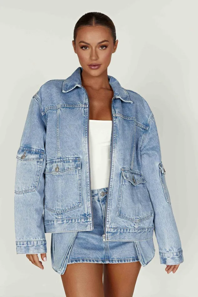 Meshki Denim Rylee Oversized Denim Jacket 8211 Mid Blue Mid Blue 8211 Women