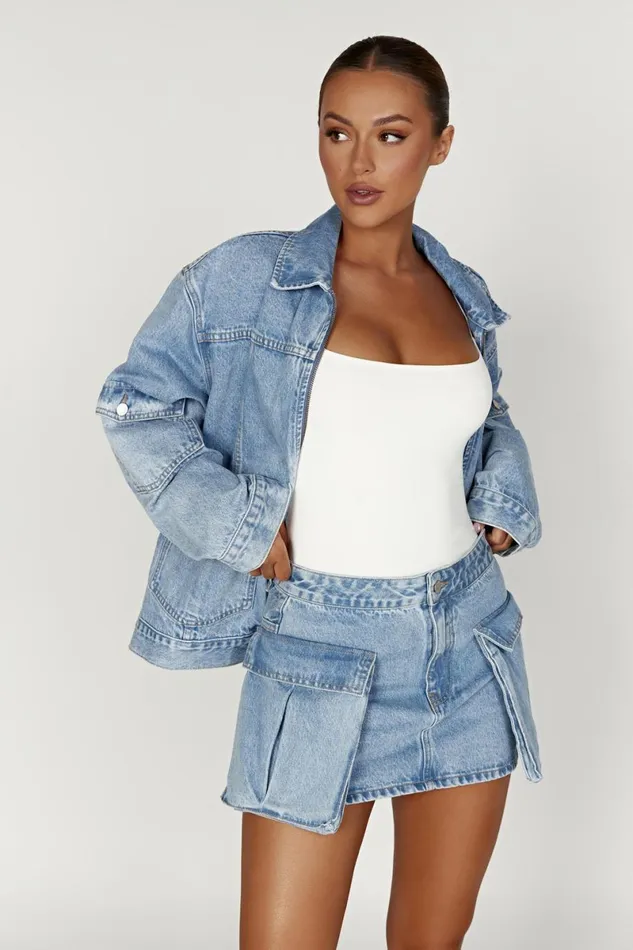 Meshki Denim Rylee Oversized Denim Jacket 8211 Mid Blue Mid Blue 8211 Women