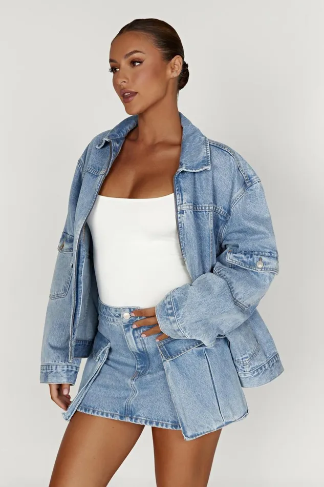 Meshki Denim Rylee Oversized Denim Jacket 8211 Mid Blue Mid Blue 8211 Women