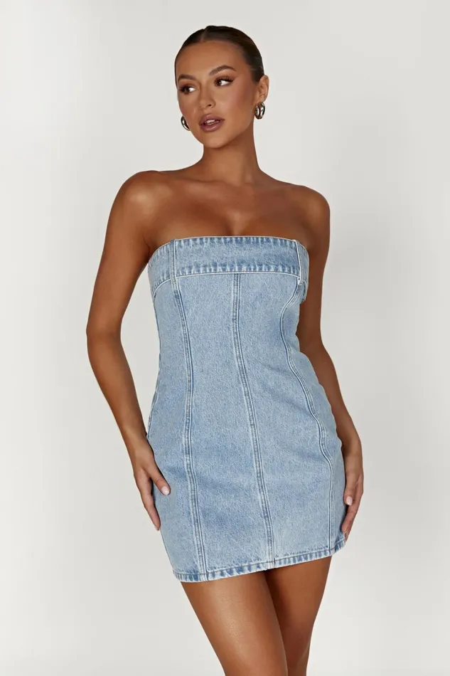 Meshki Denim Teddi Denim Mini Dress 8211 Mid Blue Mid Blue 8211 Women