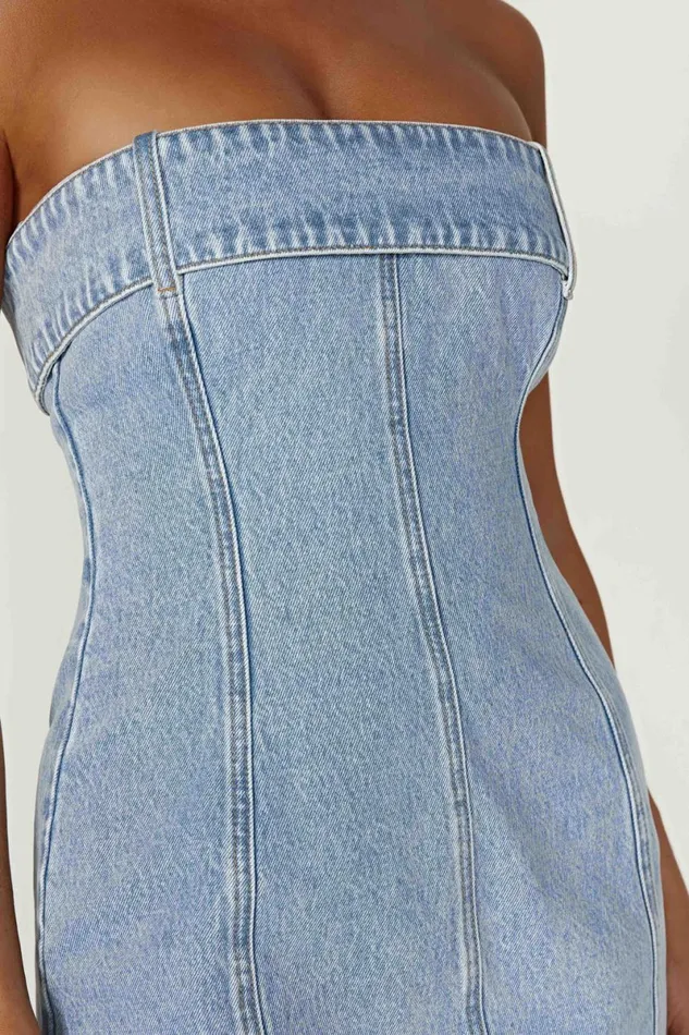 Meshki Denim Teddi Denim Mini Dress 8211 Mid Blue Mid Blue 8211 Women