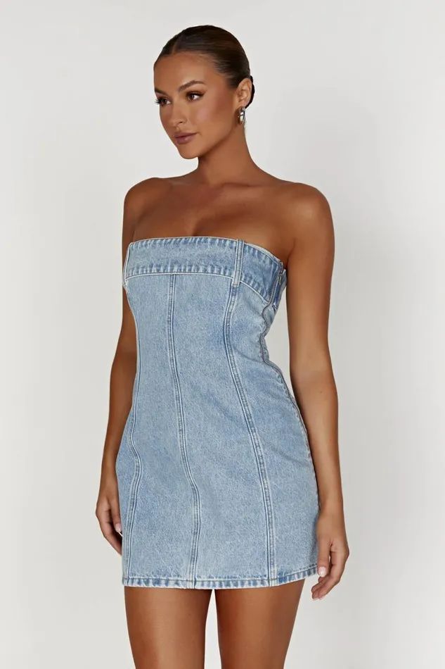 Meshki Denim Teddi Denim Mini Dress 8211 Mid Blue Mid Blue 8211 Women