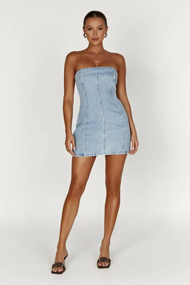 Meshki Denim Teddi Denim Mini Dress 8211 Mid Blue Mid Blue 8211 Women