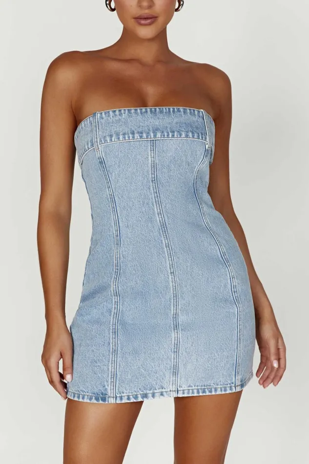 Meshki Denim Teddi Denim Mini Dress 8211 Mid Blue Mid Blue 8211 Women