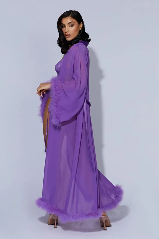 Meshki Intimates Clara Feather Trim Robe 8211 Grape Grape 8211 Women Meshki Intimates Clara Feather Trim Robe 8211 Grape Grape 8211 Women