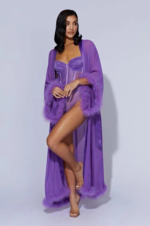 Meshki Intimates Clara Feather Trim Robe 8211 Grape Grape 8211 Women Meshki Intimates Clara Feather Trim Robe 8211 Grape Grape 8211 Women