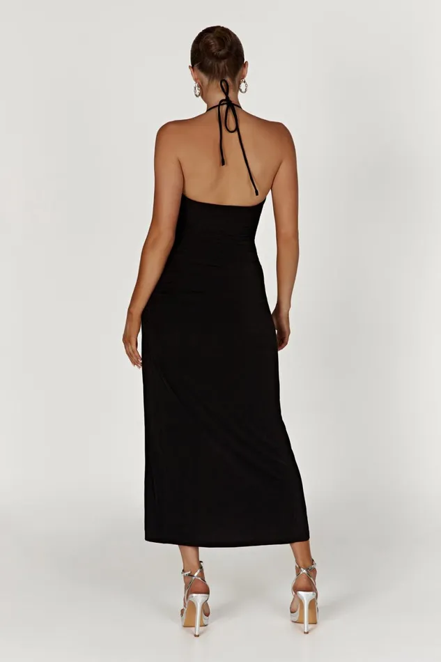 Meshki Maternity Dresses Allison Jersey Ruched Split Maxi Dress 8211 Black Black 8211 Women