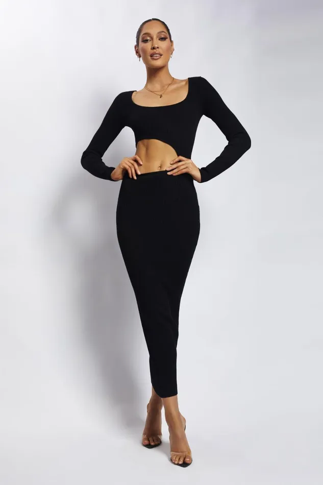 Meshki Maternity Dresses Gaia Cut Out Asymmetric Knitted Midi Dress 8211 Black Black 8211 Women Meshki Maternity Dresses Gaia Cut Out Asymmetric Knitted Midi Dress 8211 Black Black 8211 Women
