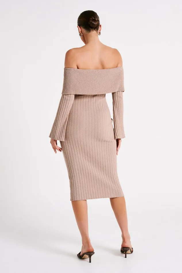 Meshki Maternity Dresses Stefania Off Shoulder Knit Dress 8211 Taupe Taupe 8211 Women
