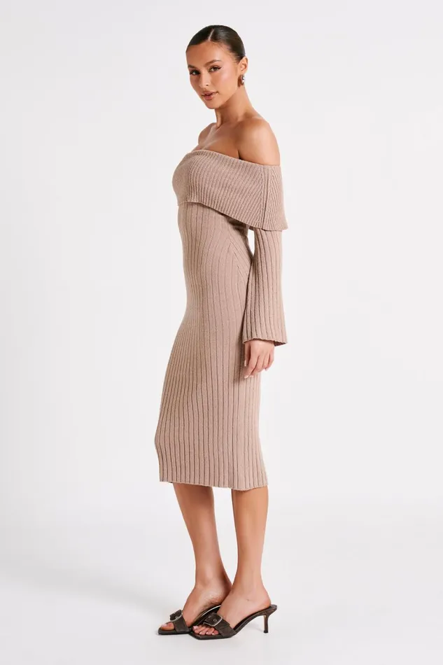 Meshki Maternity Dresses Stefania Off Shoulder Knit Dress 8211 Taupe Taupe 8211 Women