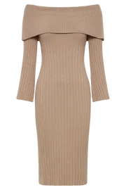 Meshki Maternity Dresses Stefania Off Shoulder Knit Dress 8211 Taupe Taupe 8211 Women