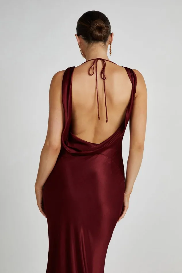 Meshki Maxi Dresses Angelique Satin Cowl Back Maxi Dress 8211 Berry Berry 8211 Women
