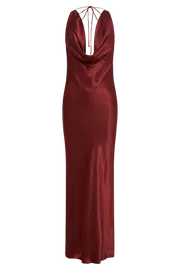 Meshki Maxi Dresses Angelique Satin Cowl Back Maxi Dress 8211 Berry Berry 8211 Women