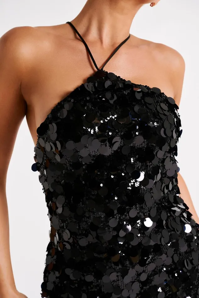 Meshki Maxi Dresses April Sequin Halter Maxi Dress 8211 Black Black 8211 Women