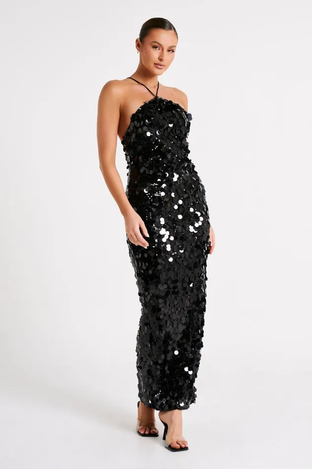 Meshki Maxi Dresses April Sequin Halter Maxi Dress 8211 Black Black 8211 Women