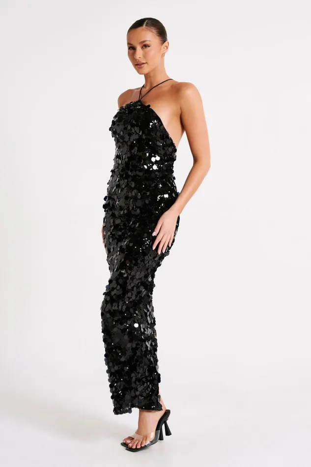 Meshki Maxi Dresses April Sequin Halter Maxi Dress 8211 Black Black 8211 Women