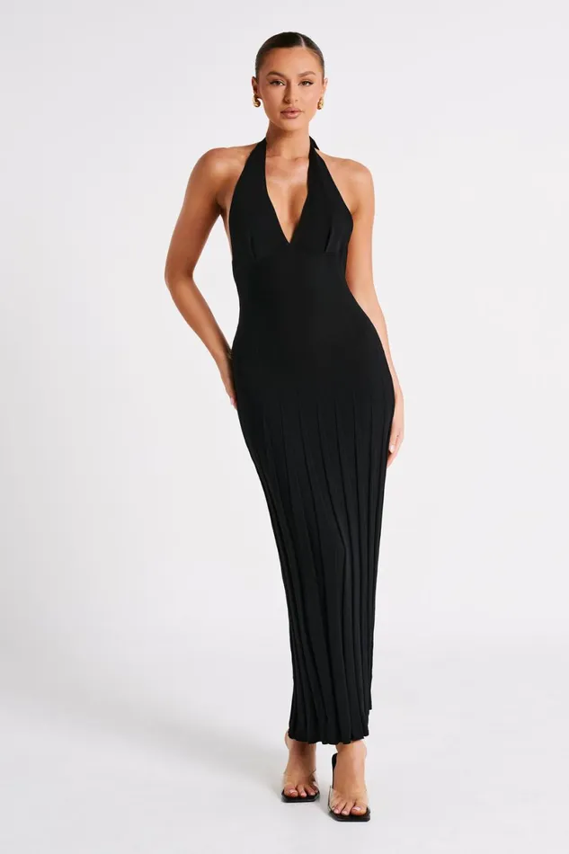 Meshki Maxi Dresses Caity Ribbed Halter Maxi Dress 8211 Black Black 8211 Women