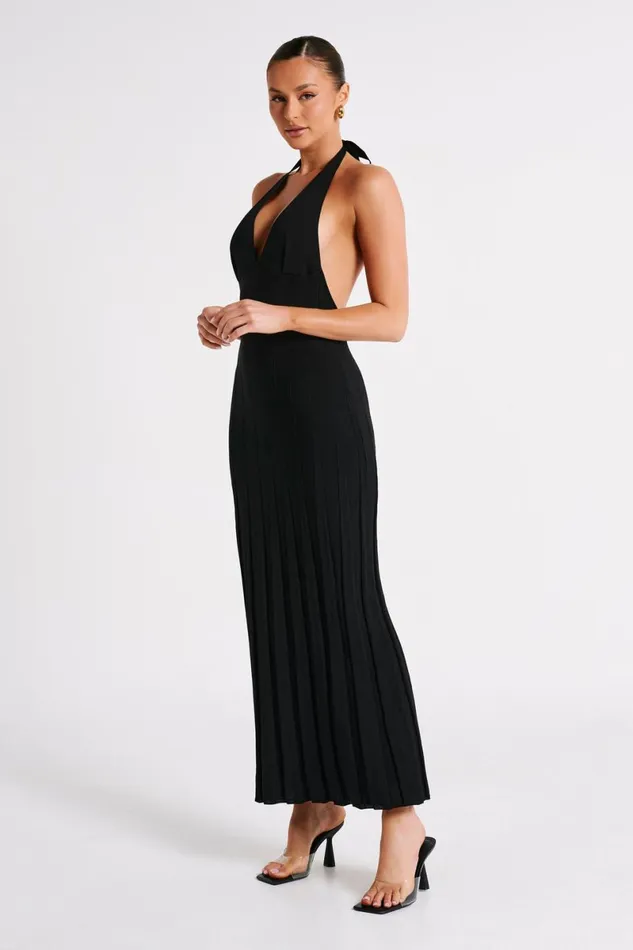 Meshki Maxi Dresses Caity Ribbed Halter Maxi Dress 8211 Black Black 8211 Women